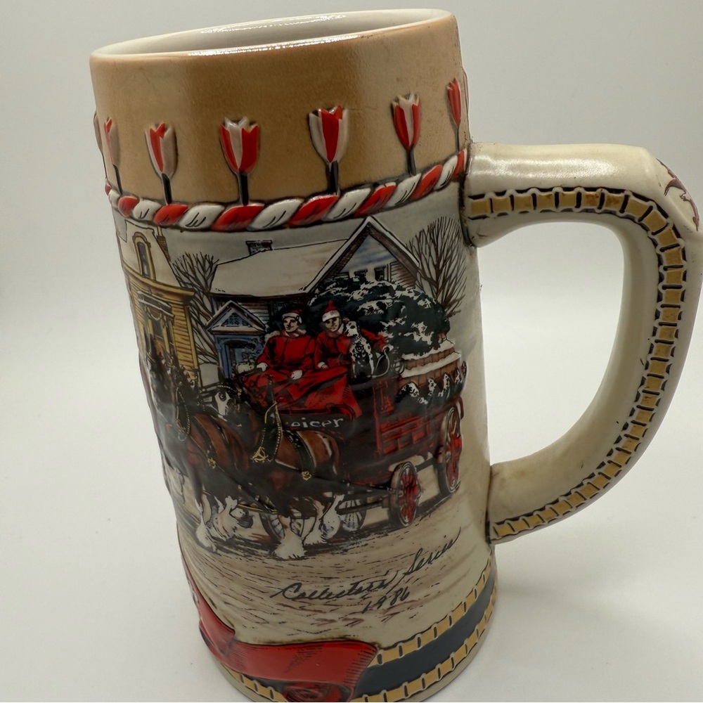 Vintage Budweiser Ceramic Beer‎ Stein with Horse Carriage Design